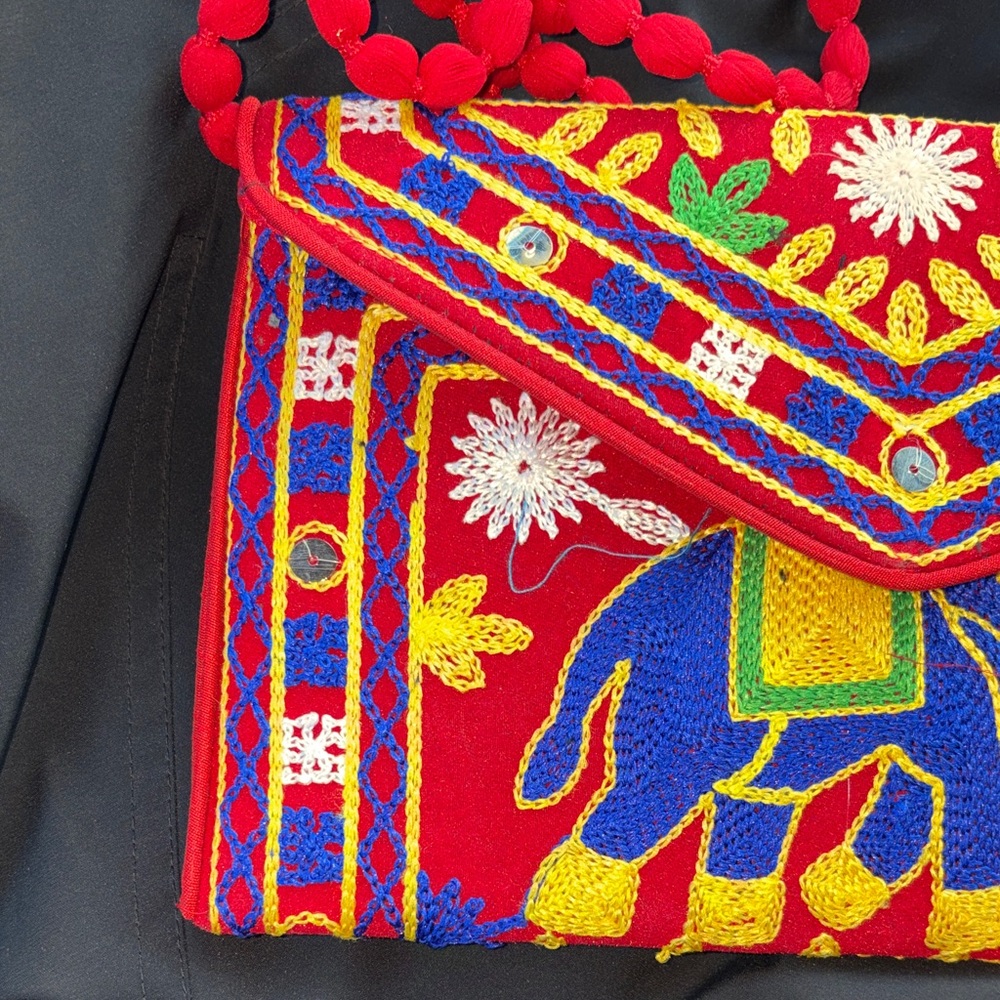 SNEH Rajasthani jaipuri Bohemian art embroidered foldover clutch purse - Picture 2 of 9